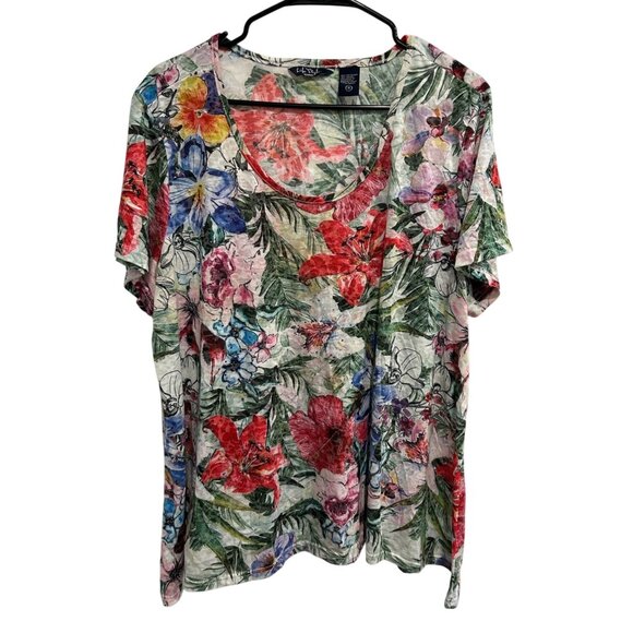 Floral Life Style Womans Blouse Short Sleeve Sz 1X - Picture 1 of 9